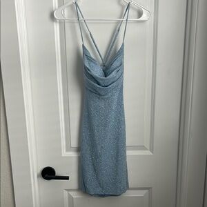 B Darlin Blue Ruched Mini Slip Dress